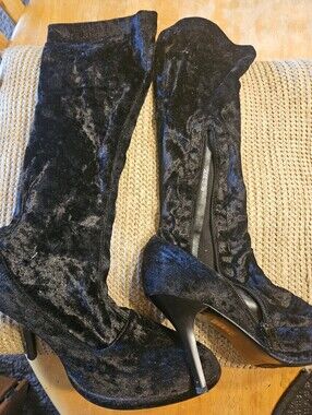 Vintage Colin Stuart Women's Black Velvet Knee-High Stiletto Boots